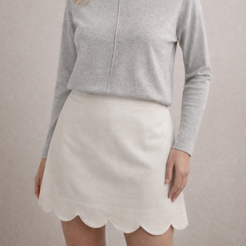 Aqua White Scalloped Mini Skirt